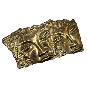 Double Goddess Women Face Hair Antique Gold Barrette Clip Costume Jewelry